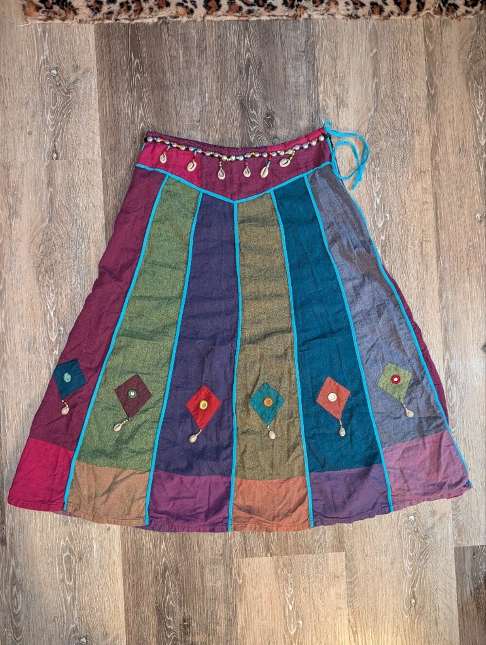 Bohemian Patchwork Maxi Skirt w/ Shells